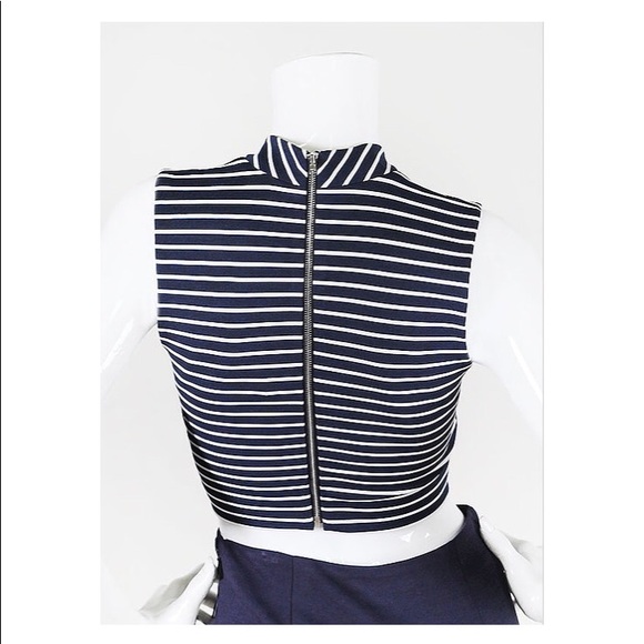 Last ☝️🎉HP🎉White Navy Striped Mock Neck Tank Top - Picture 3 of 4